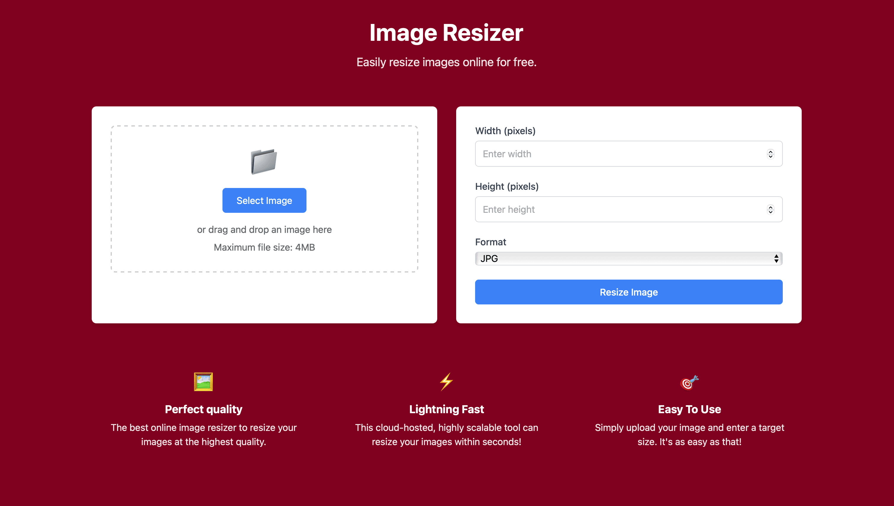 image resizer - a utility web app project screenshot