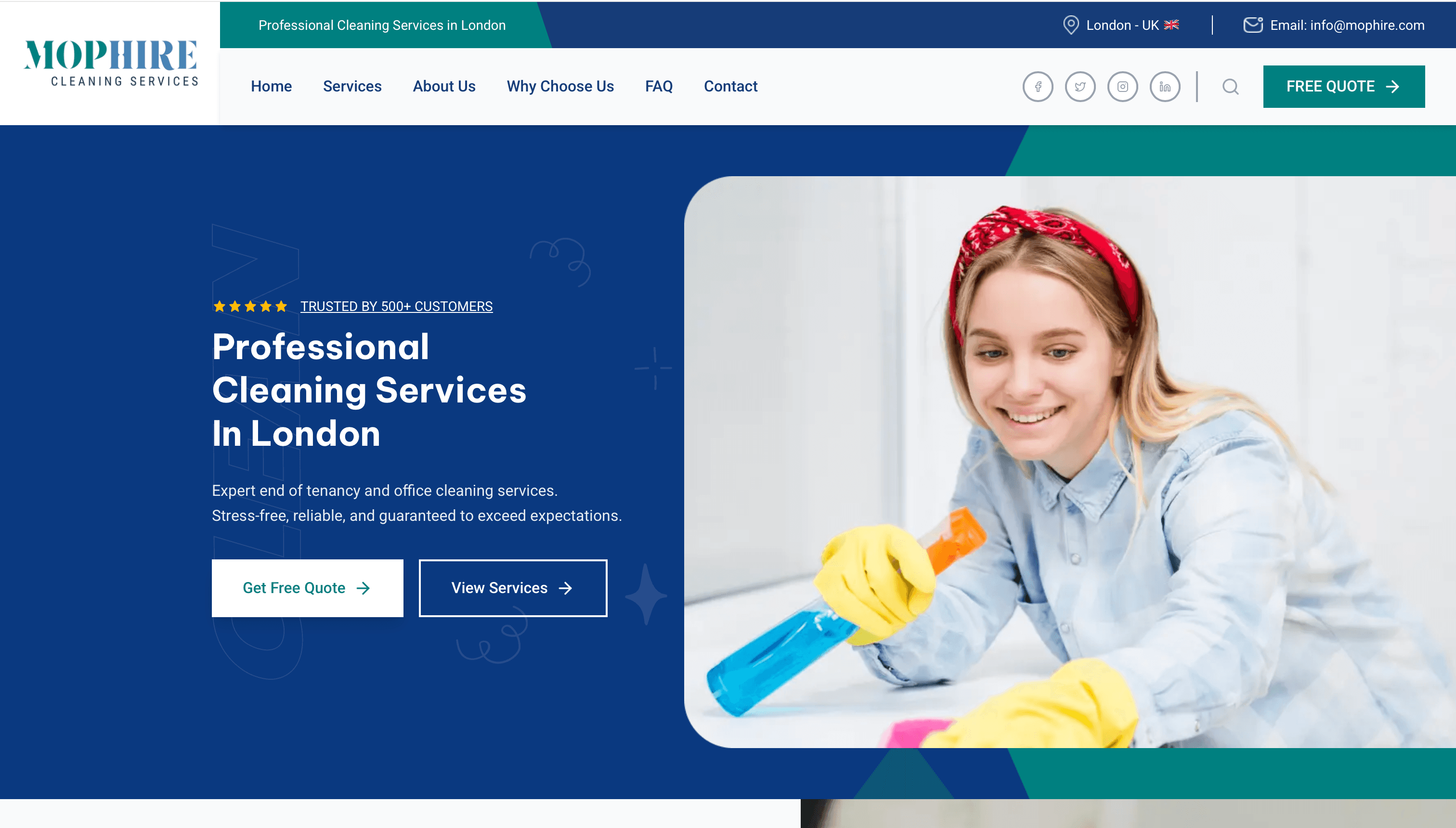 mophire - cleaning services website project screenshot
