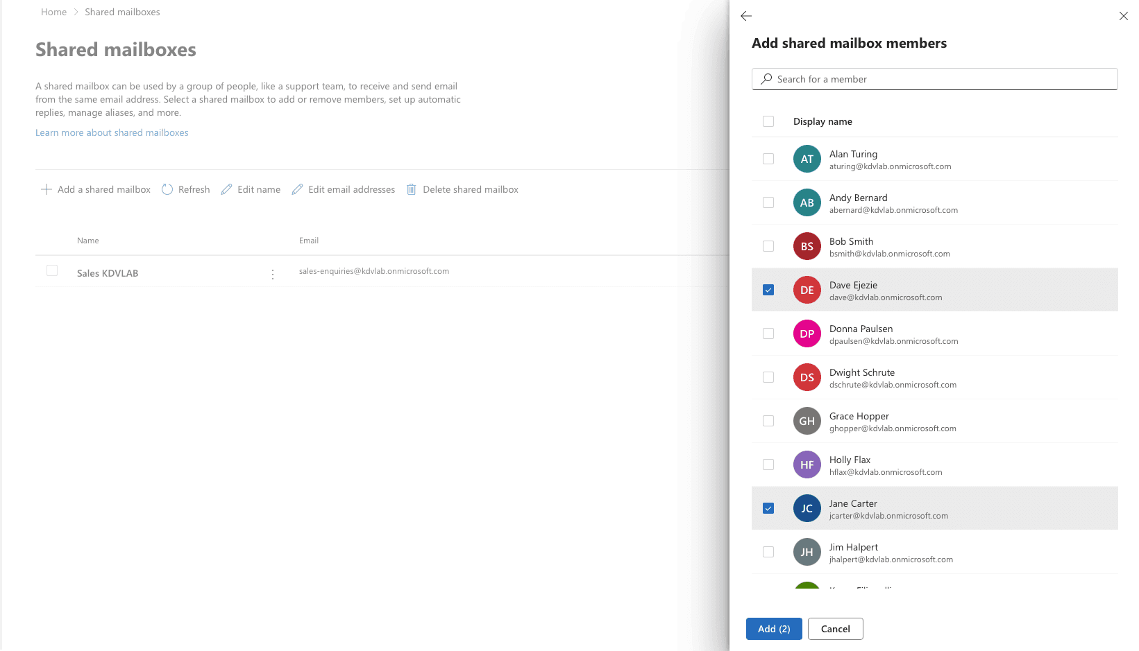 Adding members to shared mailbox — Full Access and Send As permissions granted