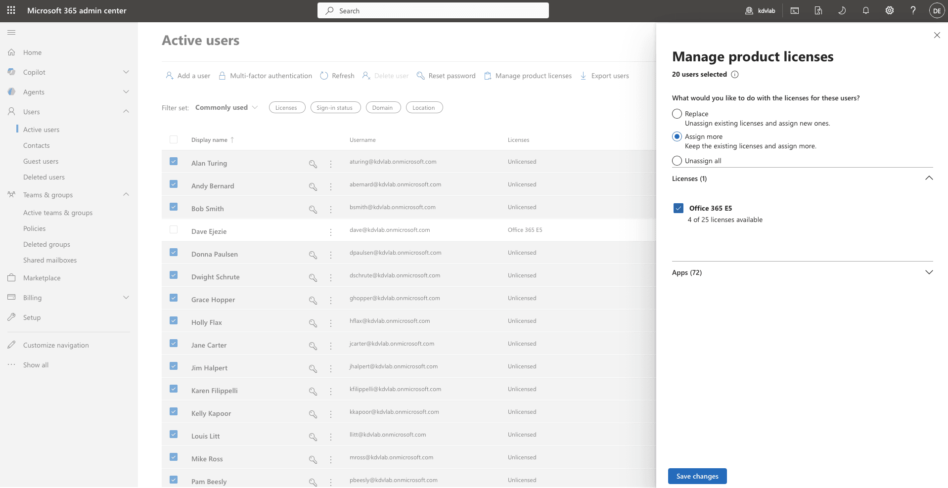 Bulk licence assignment — multiple users assigned Microsoft 365 licences simultaneously